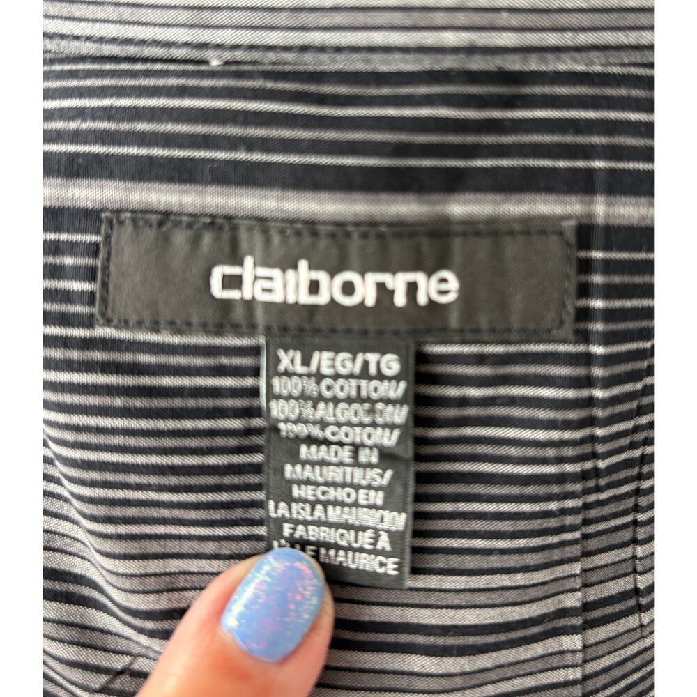 Claiborne Black Gray Pinstripe Button Up Shirt XL - Picture 6 of 6